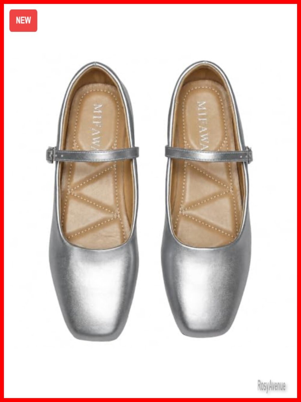 Mary Jane Ballet Flats Square Toe Adjustable Strap Faux Leather Women's